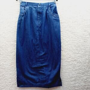 Skirt Denim Maxi Bonnie Boynton Rhinestone Studded Western Y2K Boho Glam Size M